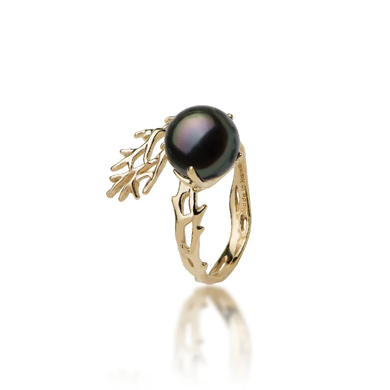 Repurposed Rings-Heritage Tahitian Black Pearl Ring in Gold - 8-9mm