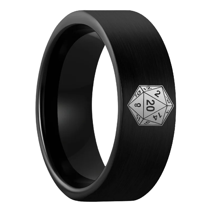 Rings For Fine Shine-D20 Brushed Black Tungsten Men's Wedding Band