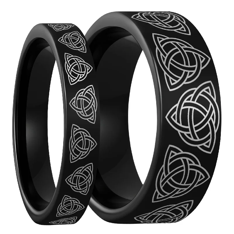 Best Aura Rings-Celtic Trinity Knot Black Tungsten Couple's Matching Wedding Band Set