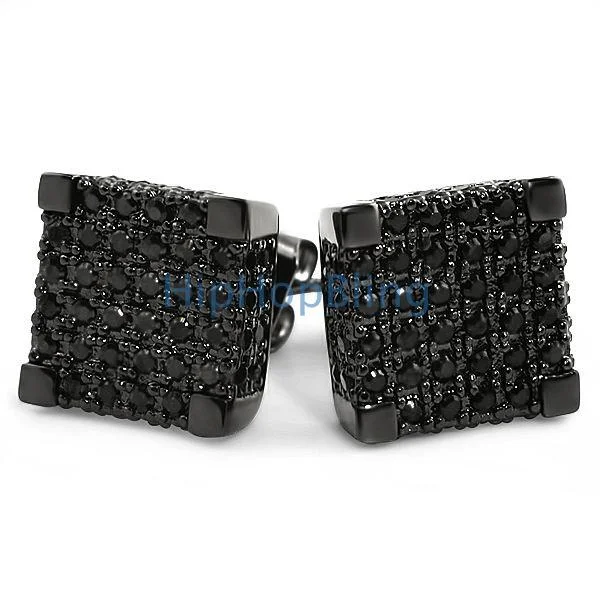 Earrings For Still Nights-Black Large 3D Cube CZ Bling Bling Earrings