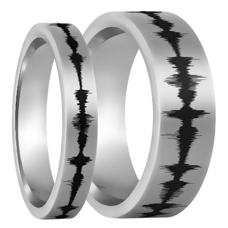 Rings Hold Rituals-Custom Soundwave Tungsten Couple's Matching Ring Set