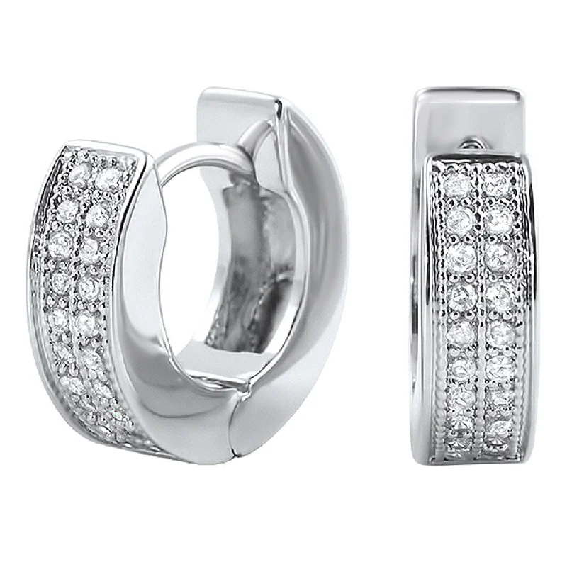 Earrings For Thin Strands-2 Row CZ Hoop Micro Pave Huggie Earrings