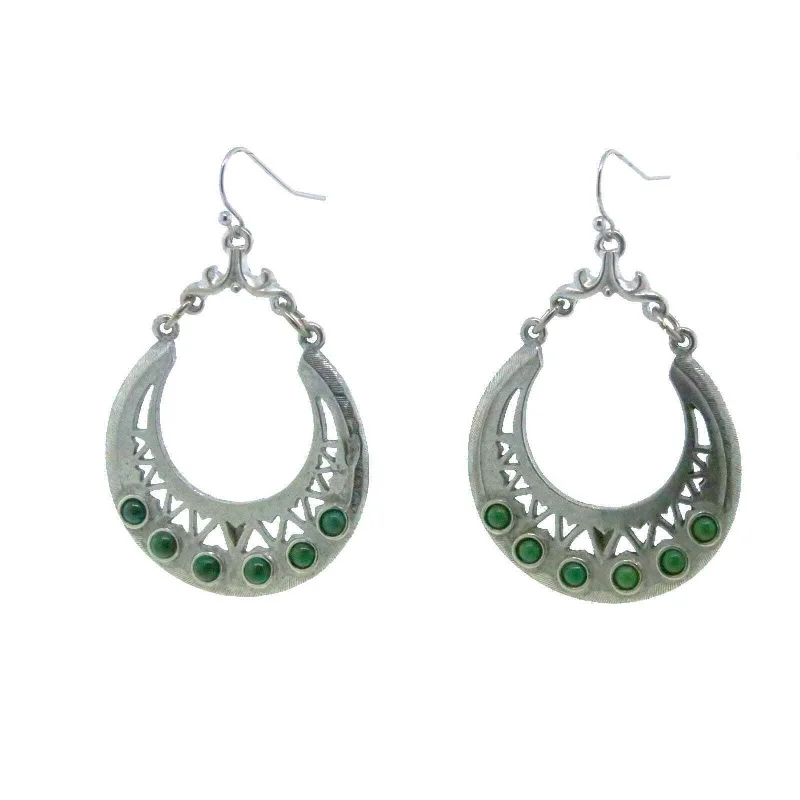 Best Beam Earrings-T.R.U. Pewter Genuine Green Malachite Hoop Earrings