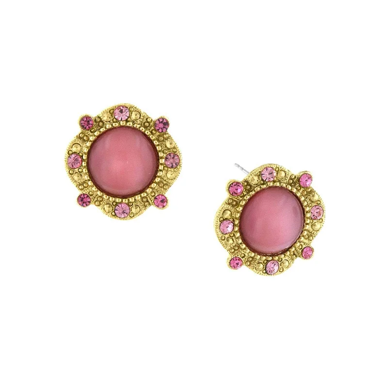 Earrings Beam Rating-1928 Jewelry Pink Crystal & Moonstone Button Earrings