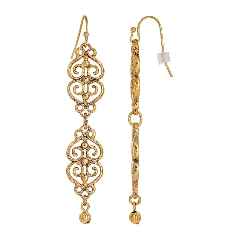 Earrings Fresh Picks-1928 Jewelry Gold Heart Filigree Wire Dangling Earrings