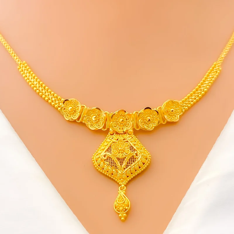 Prime Necklaces For Luxe Style-Impeccable Artistic Floral 22k Gold Necklace Set