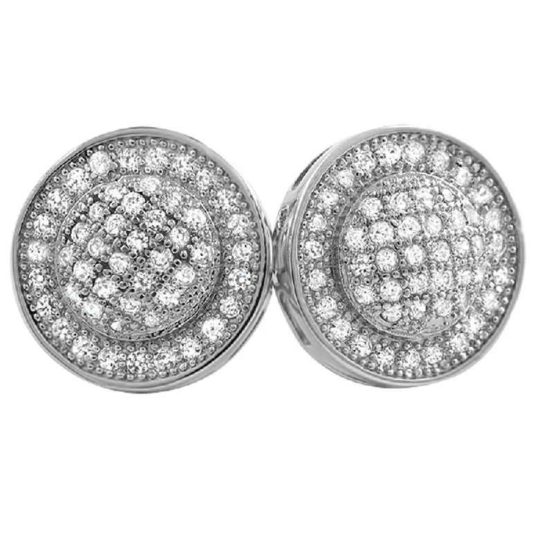 Earrings With Titanium Flair-Domed Circle M CZ Micro Pave Bling Bling Earrings