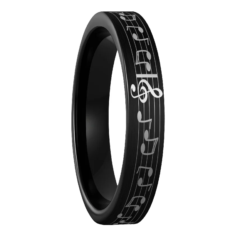 Rings Brilliance Rituals-Custom Song Music Notes Brushed Black Tungsten Women's Ring