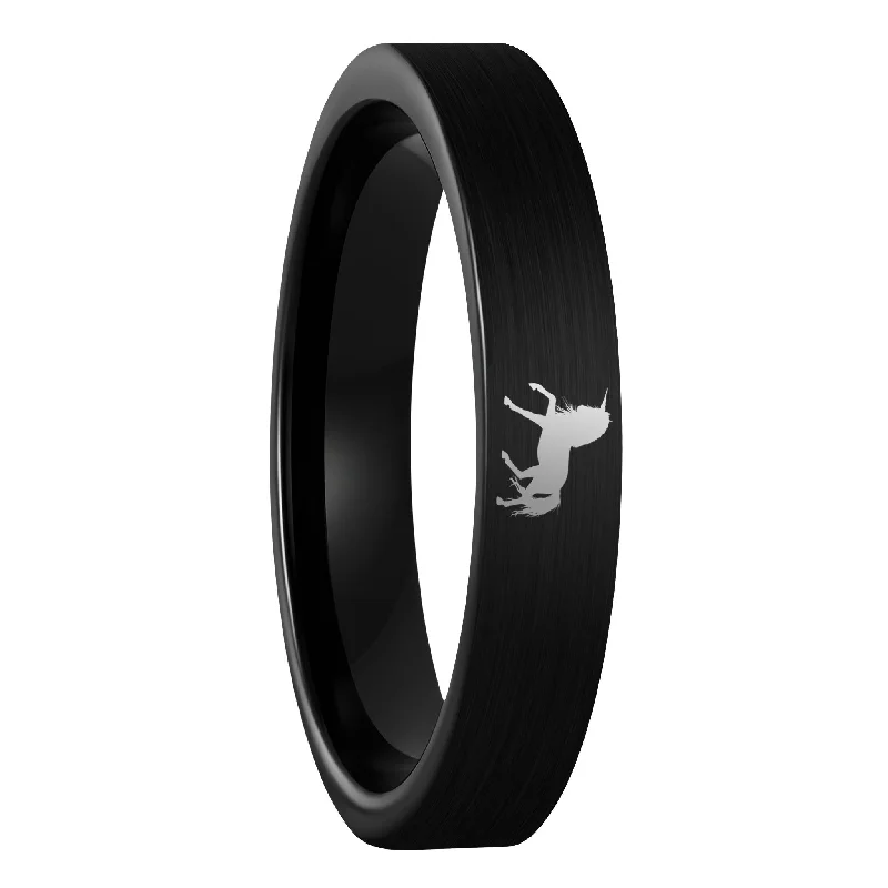 Rings For Compact Packs-Unicorn Brushed Black Tungsten Women's Wedding Band