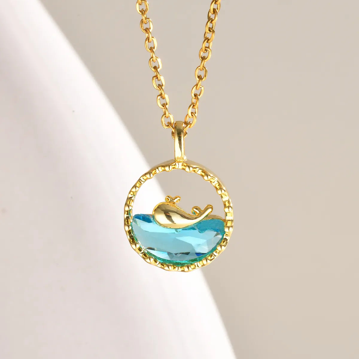 Mute Necklaces For Ease-201 Stainless Steel Copper 18K Gold Plated Hollow Out Whale Glass Pendant Necklace