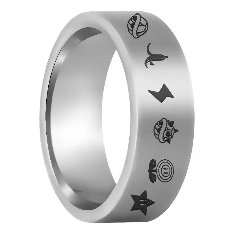 Rings Brilliance Tips-Mario Kart Items Tungsten Men's Wedding Band