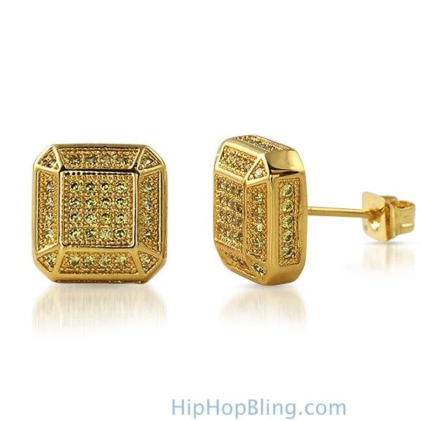 Best Value Earrings-3D Smooth Box Lemonade CZ Micro Pave Bling Earrings