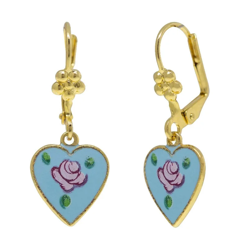 Low Craft Earrings-1928 Jewelry Purple Flower Petite Blue Heart Drop Earrings