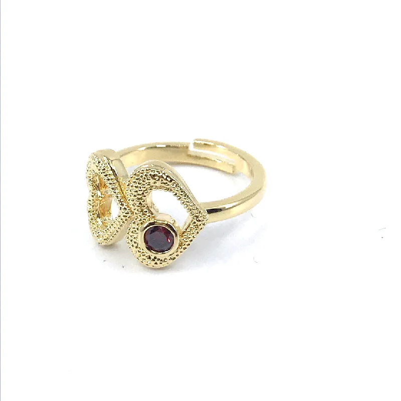 Rings For Chilly Seasons-Gold Plated Double Heart Color CZ Ring