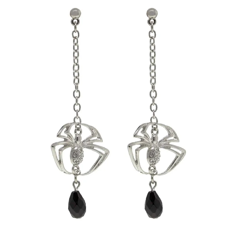 Earrings With Faded Tones-1928 Jewelry Spider Black Bead Drop Chain Earrings