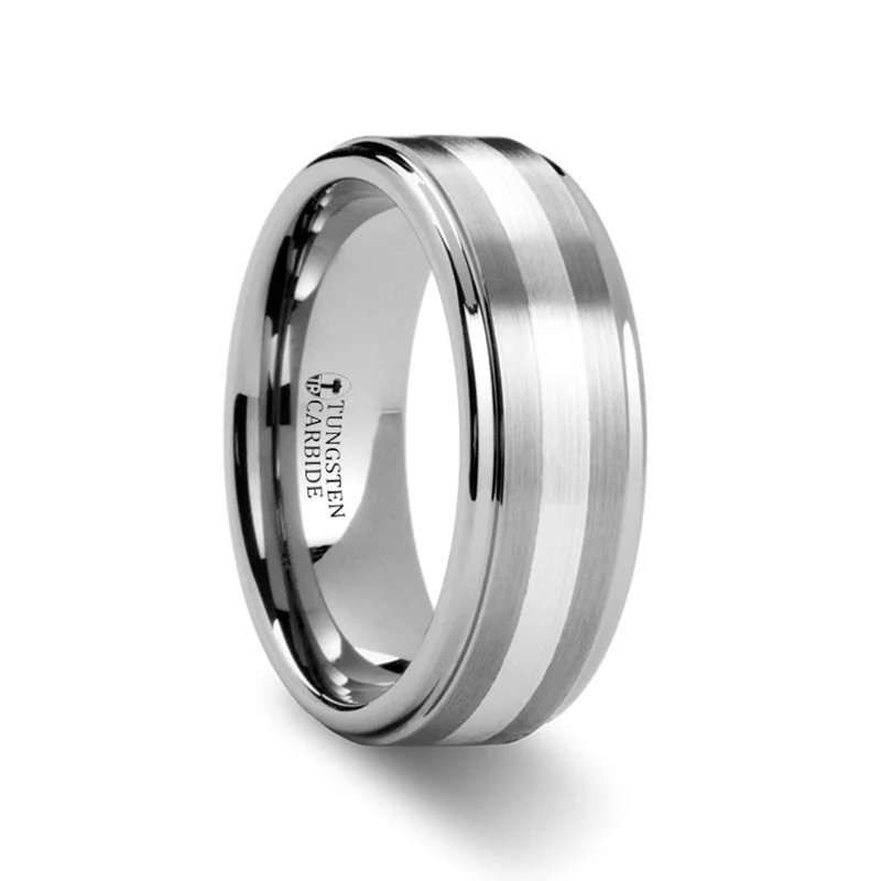 Rings Hue Insights-Silver Inlay Tungsten Men's Wedding Band