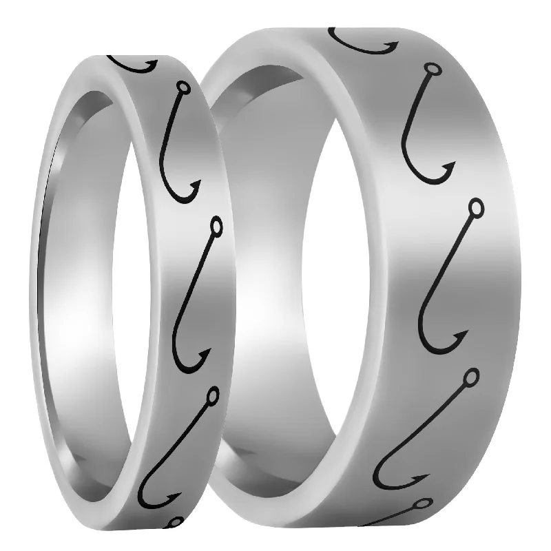 Rings Restoration Ideas-Simple Fishing Hook Tungsten Couple's Matching Wedding Band Set