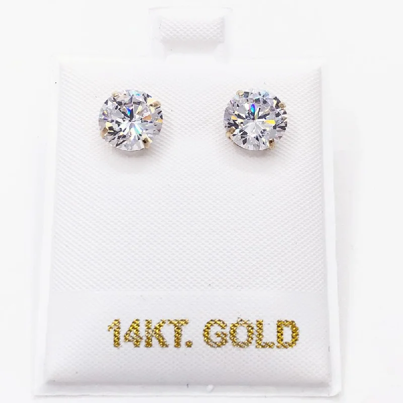 Earrings For Short Chains-14K Gold Round CZ Stud Earrings Bling Bling