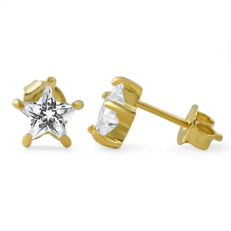 Fresh Earrings For Now-Star Cut CZ Stud Earrings Gold .925 Silver