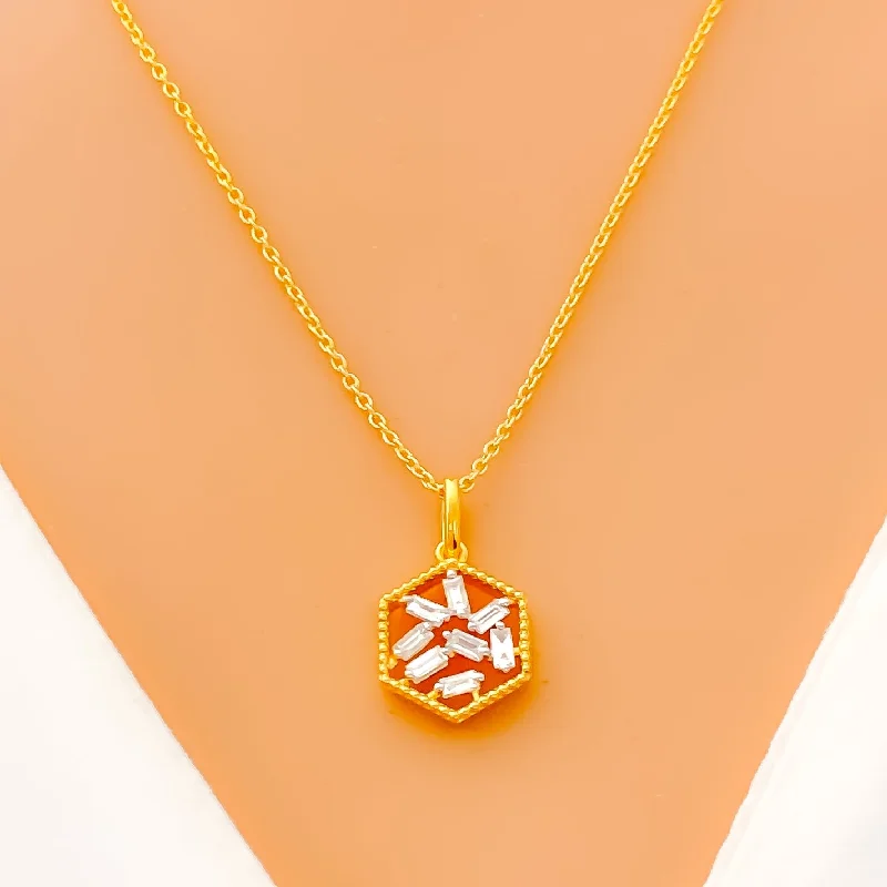 Necklaces For Dance Events-Fancy Hexagonal Diamond + 18k Gold Necklace Set