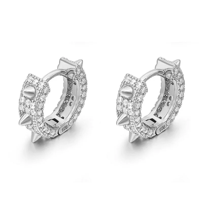 Earrings For Fine Ears-Spiked Hoop VVS Moissanite Earrings .925 Sterling Silver