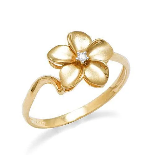 Organic Rings For Nature-Plumeria Ring in Gold with Diamond - 11mm