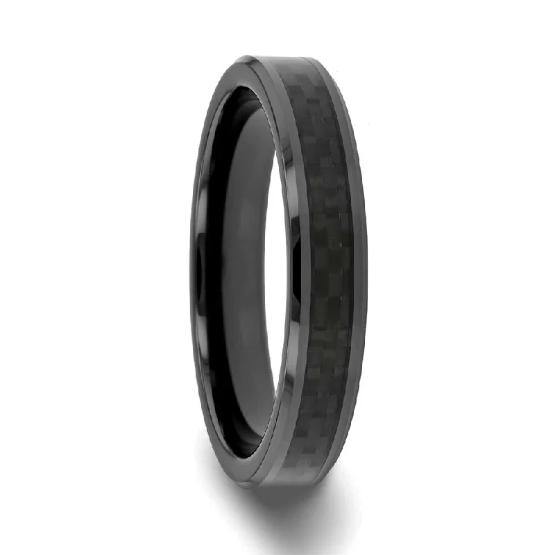 Rings Vibe Rituals-Black Ceramic Women's Wedding Band with Black Carbon Fiber Inlay