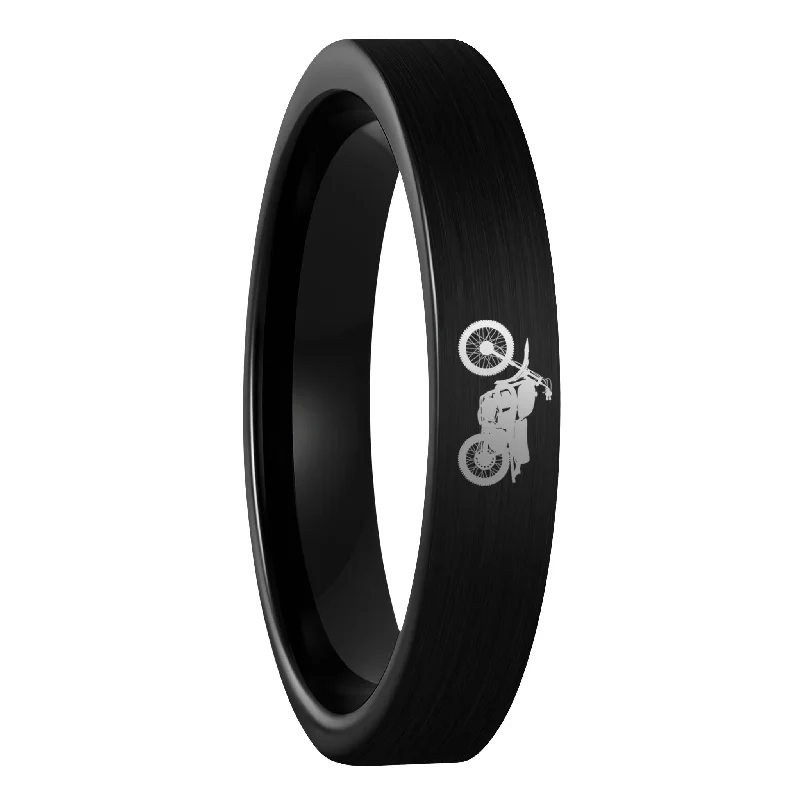 Rings Artisan Highlights-Dirt Bike Brushed Black Tungsten Women's Wedding Band