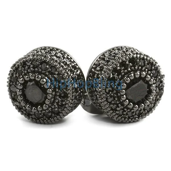 Earrings Keep Rules-Black CZ Mega 3D Cluster Iced Out Earrings