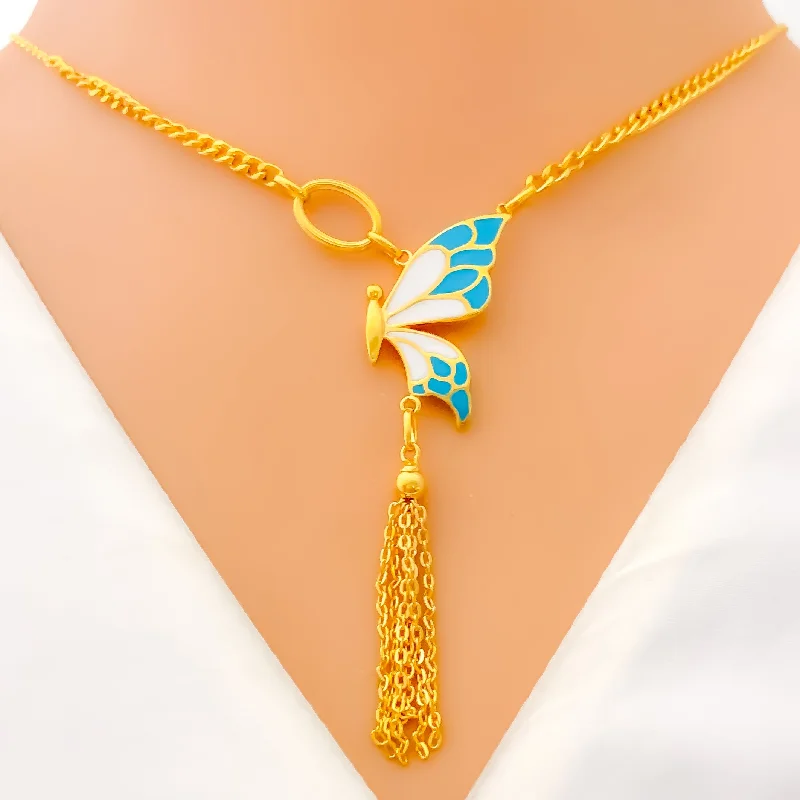 Necklaces For Soft Time-Gorgeous Delicate 21k Gold Butterfly Necklace