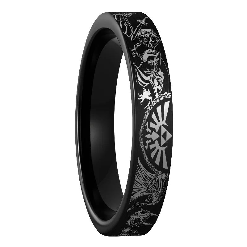 Rings For Fragile Wrists-Legend of Zelda Brushed Black Tungsten Women's Wedding Band