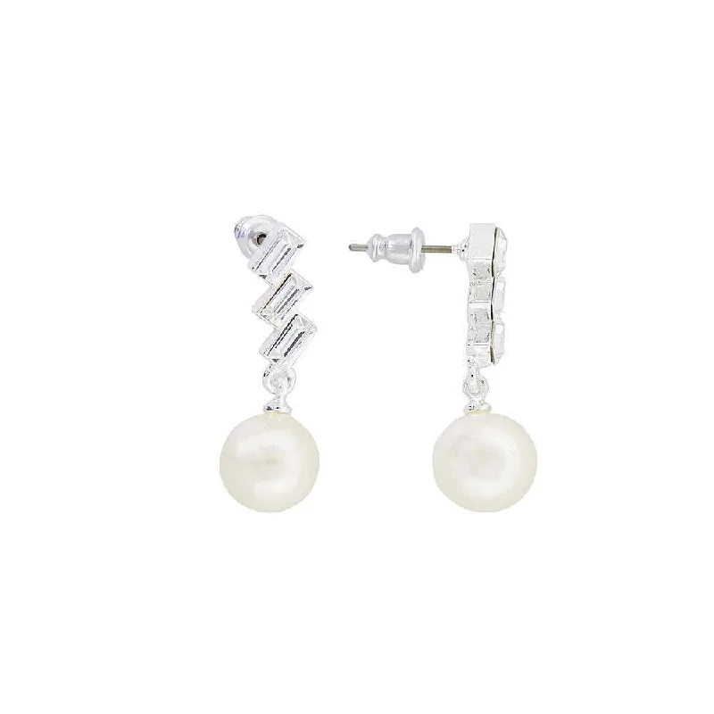 Trim Earrings For Class-2028 Jewelry Austrian Crystal White Faux Pearl Drop Earrings