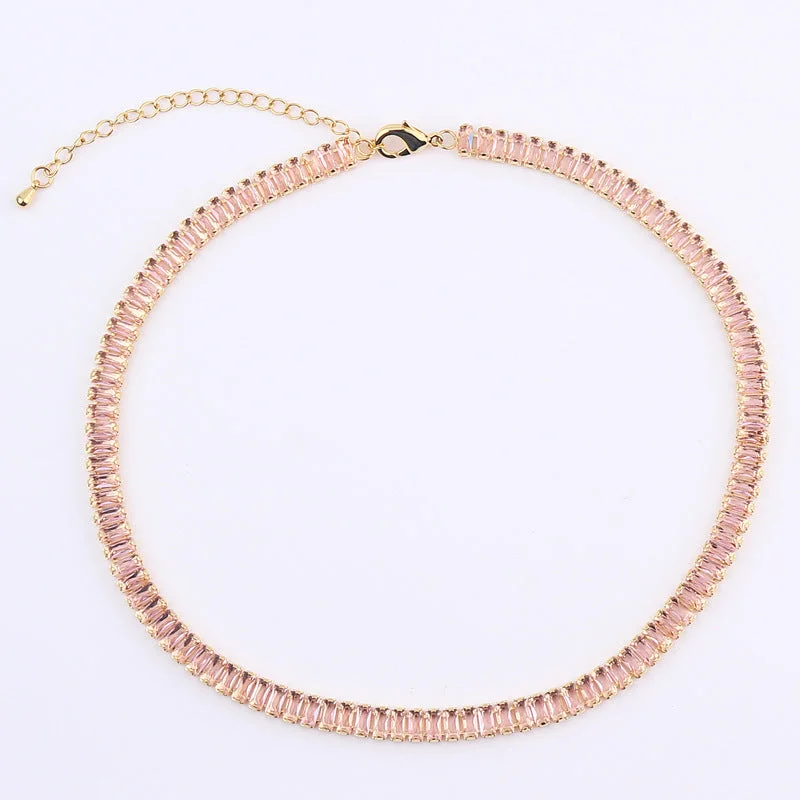 18K Gold 2.5 * 5mm Horizontal Pink Zirconium