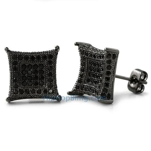 Earrings For Ice Wear-XL 3D Box Kite Black CZ Bling Bling Earrings