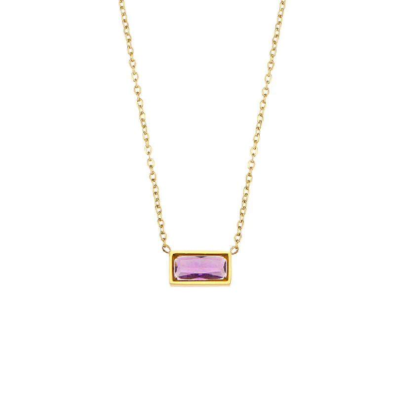 Small Square Diamond Pendant Necklace-Purple