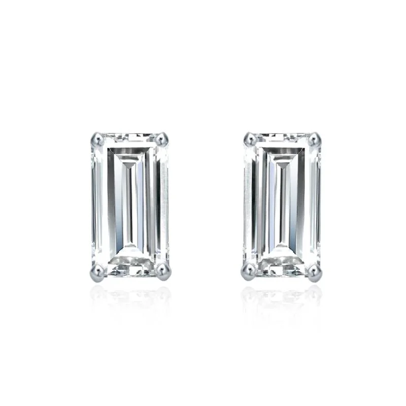 Earrings Surety Info-Baguette Cut Moissanite VVS D Stud Earrings .925 Sterling Silver