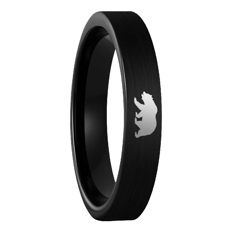 Rings For Pack Flair-Bear Brushed Black Tungsten Women's Wedding Band