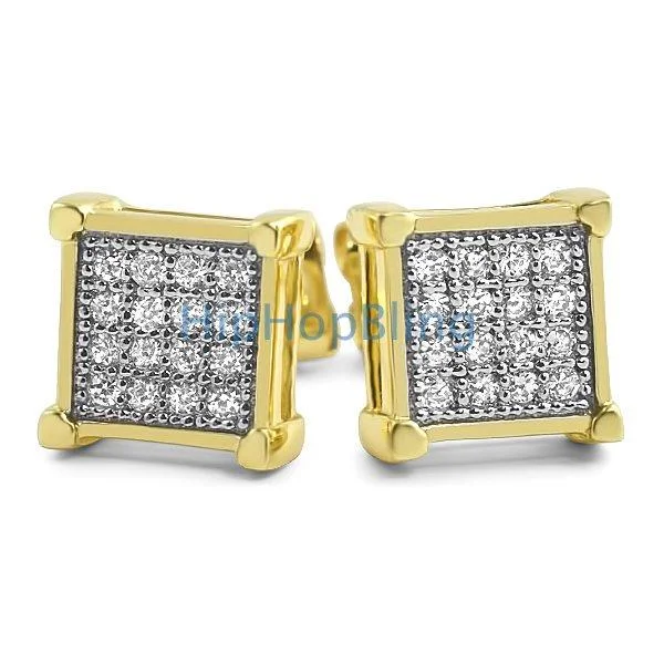 Earrings For Stylish Gals-Box CZ Micro Pave Gold Bling Bling Earrings