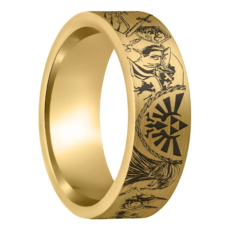 Worn Rings For Story-Legend of Zelda Brushed Gold Tungsten Men's Wedding Band