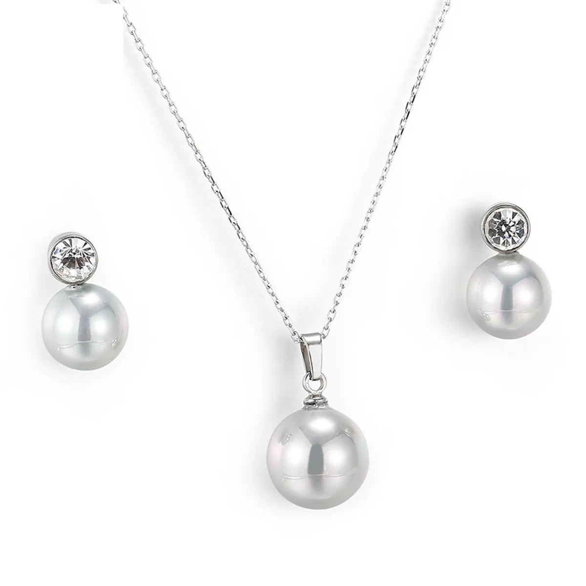 Best Airy Necklaces-Fashion Shell Pearl Pendant Titanium Steel Necklace Earring Set Wholesale Gooddiy