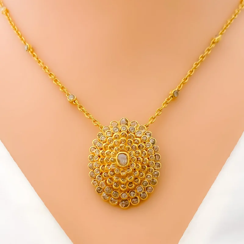 Necklaces With Micro Chains-Special Layered Domed Oval 22k Gold Polki Necklace Set