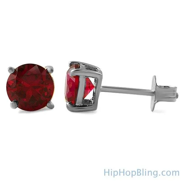 Earrings For Made Gifts-Lab Ruby Round Cut Stud Earrings .925 Silver