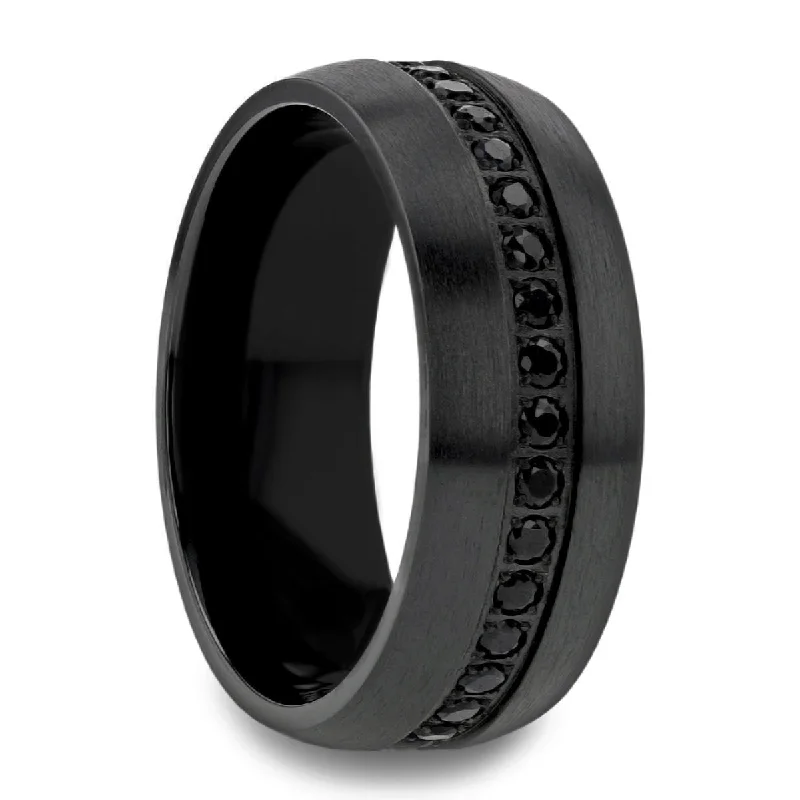 Rings Hue Insights-Black Titanium Men's Wedding Band with Black Sapphires