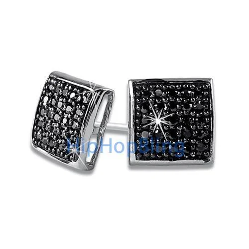 Trim Earrings For Class-Puffed Box Medium Black CZ Micro Pave Earrings .925 Silver