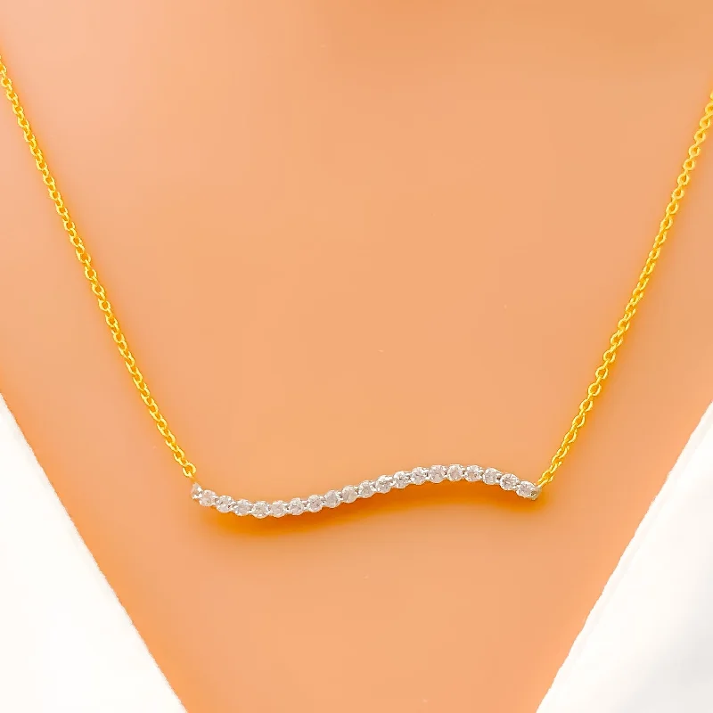 Best Form Necklaces-Modern Shimmering Wave Diamond + 18k Gold Necklace