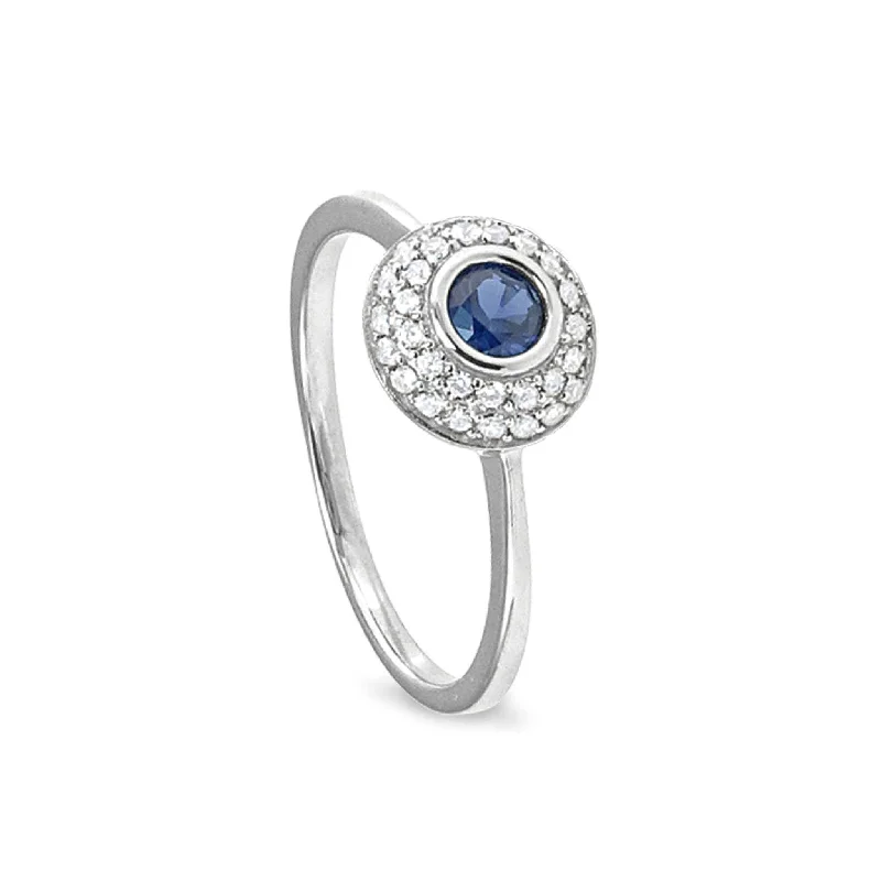 Rings For Spotlight Glam-Ring with Synthetic Blue Sapphire and Simulated Diamonds