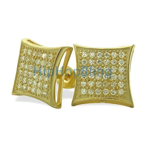 Earrings Mix Tips-Large Puffed Kite Gold Vermeil CZ Micro Pave Earrings