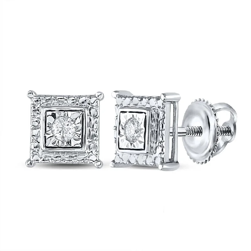 Best Posh Earrings-Cube Stud Halo Diamond Earrings .925 Sterling Silver