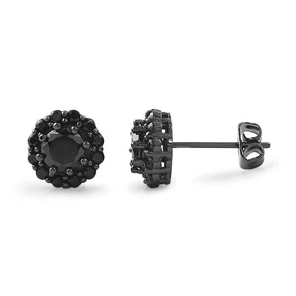 Earrings For Chill Outfits-Black Flower Bling Bling CZ Earrings