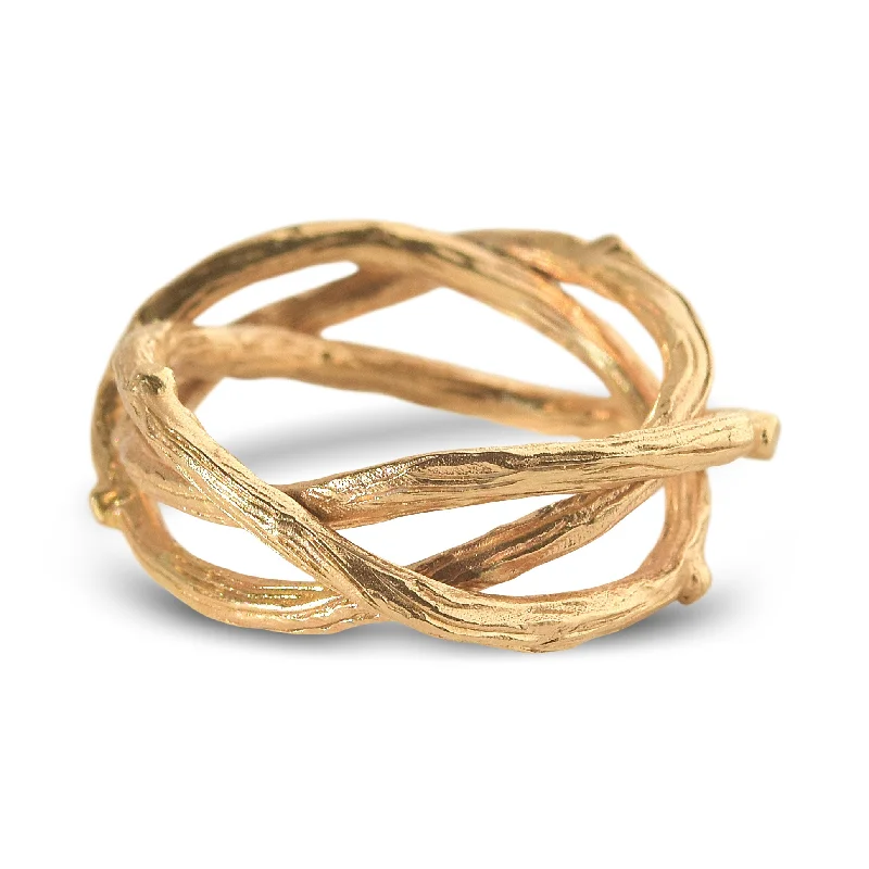 Rings For Festival Crowds-Bird's Nest Band - Weaved Textured Bands in 14k Yellow Gold